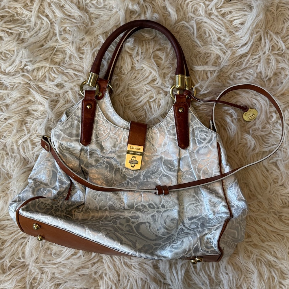 Brahmin White Lyon Hobo Satchel